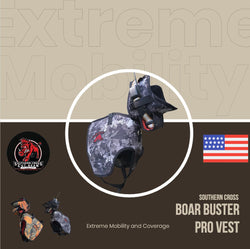 Boar Buster PRO Vest (Plate) – Attached Collar, Extreme Mobility Hog Dog Vest - Southern Cross Cut Gear