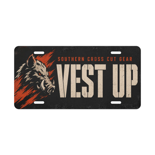 Vest Up Hog Hunting Vanity Plate - Southern Cross Cut Gear