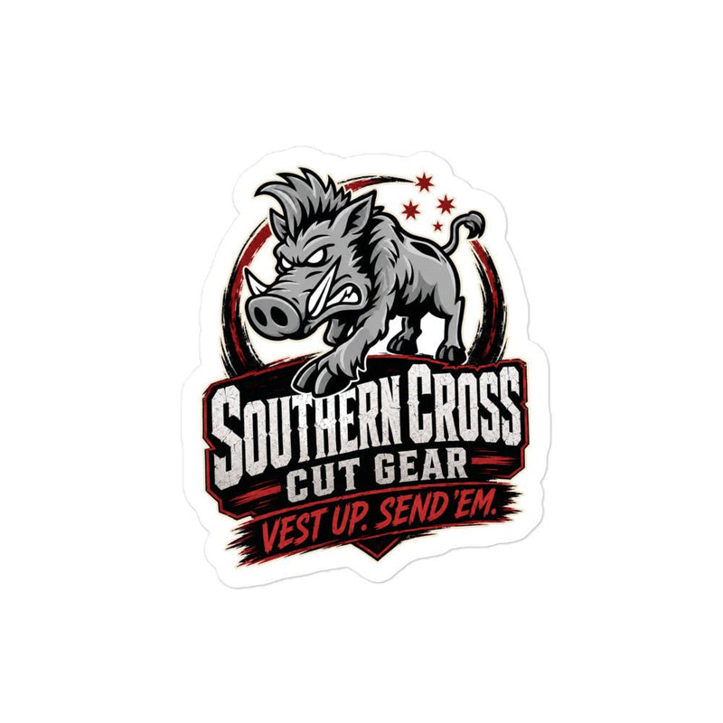 Load image into Gallery viewer, Vest Up. Send ’Em. Kiss-Cut Sticker - Southern Cross Cut Gear
