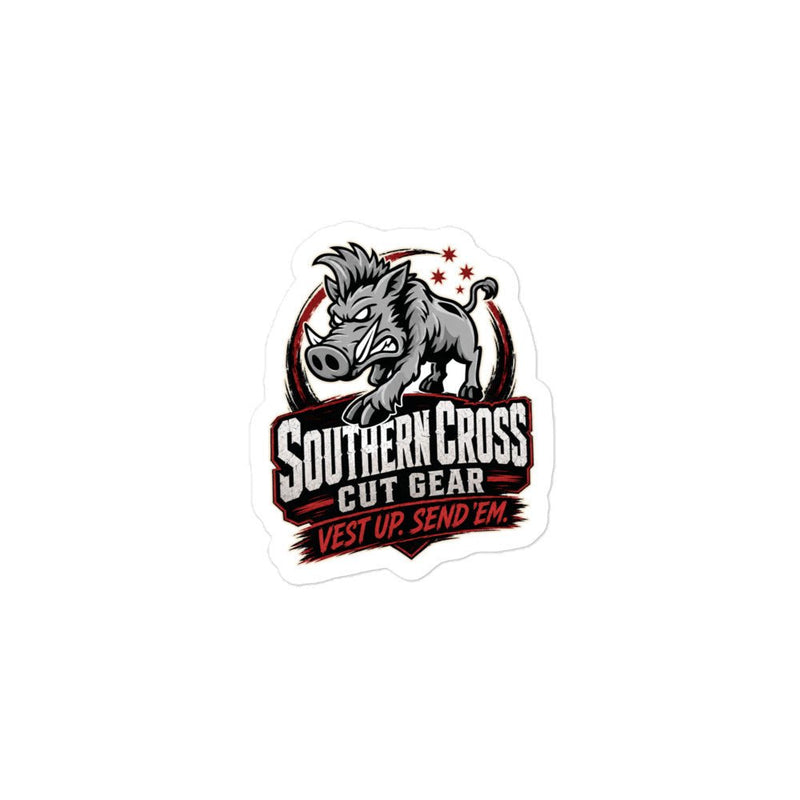 Load image into Gallery viewer, Vest Up. Send ’Em. Kiss-Cut Sticker - Southern Cross Cut Gear

